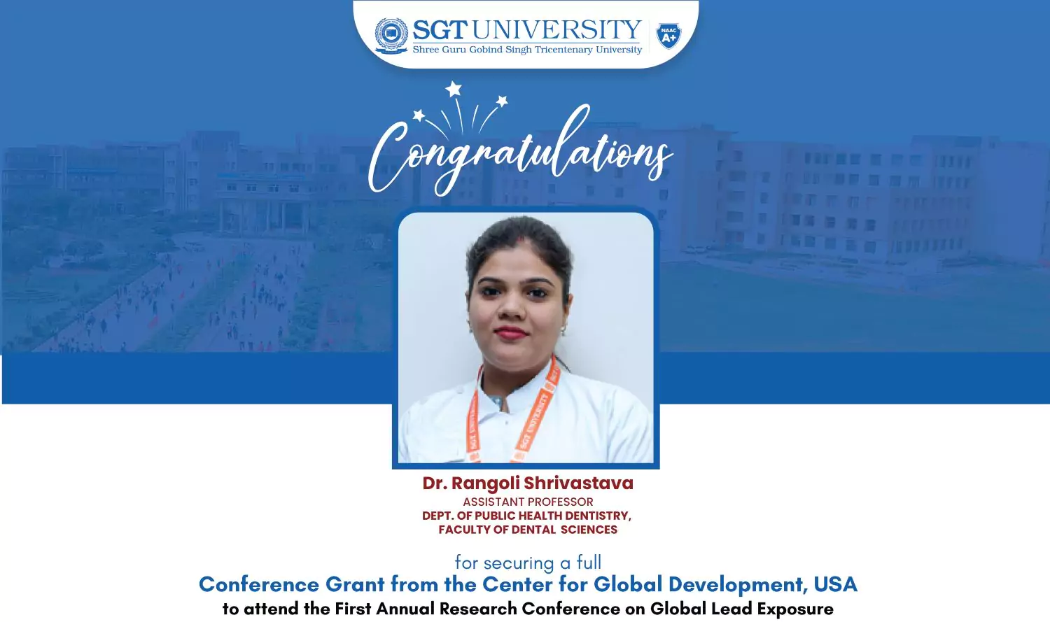 SGT University’s Faculty Awarded Prestigious Conference Grant by Center for Global Development, USA